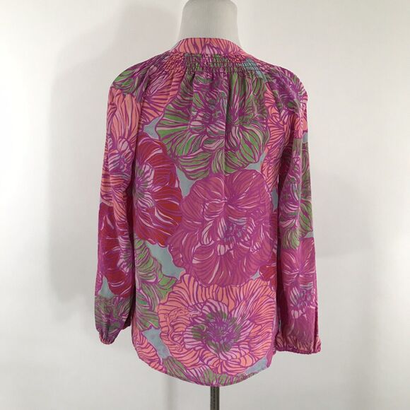 Lilly Pulitzer blouse XXS / 2XS Elsa Top PINK/Tourquoise Floral 100% silk - Picture 2 of 8